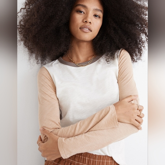 Madewell Tops - Madewell Whisper Cotton Rib-Crewneck Long-Sleeve Tee in Colorblock